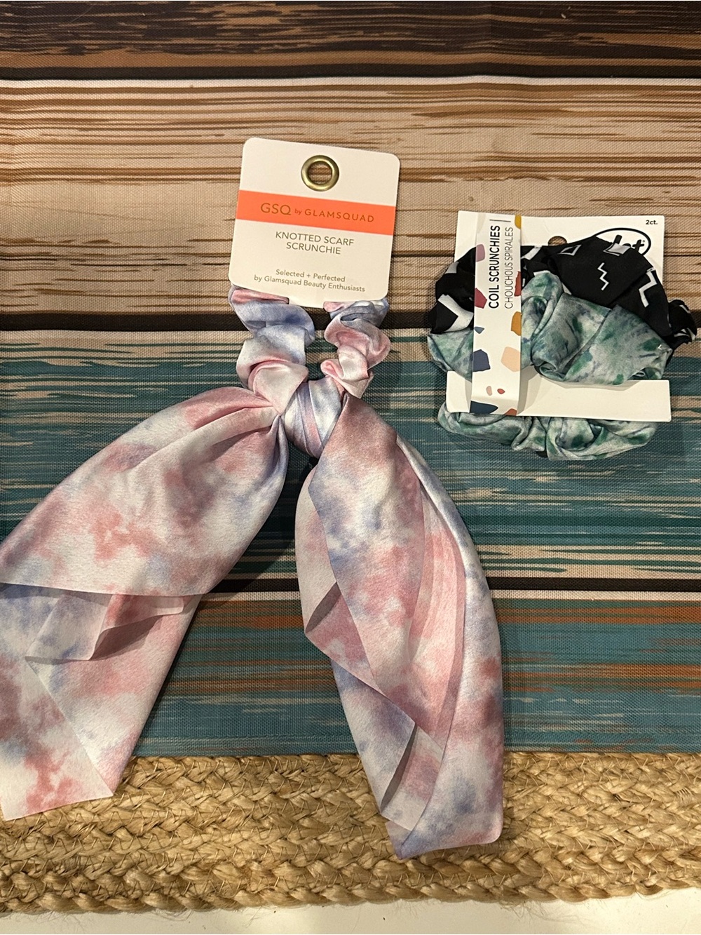Silky Scarf & Coil Hair Scrunchie Bundle-wet brush and glam squad